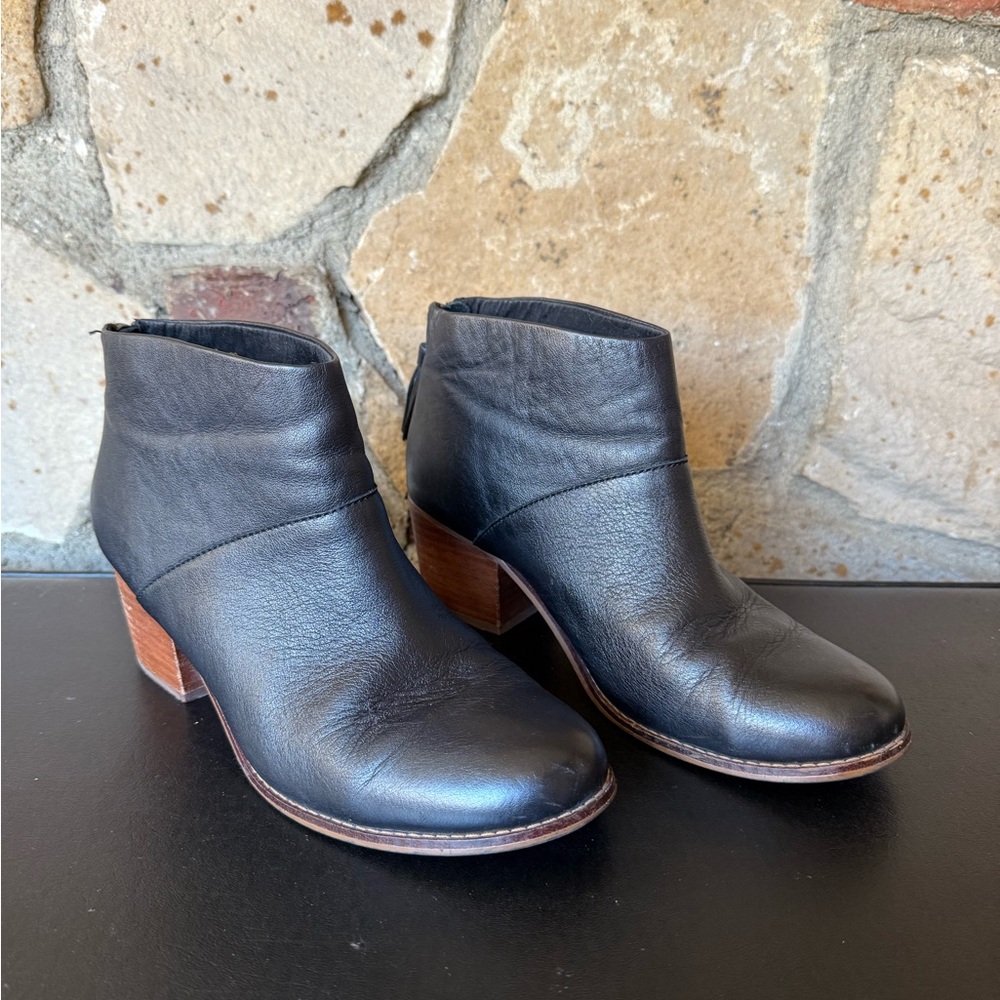 TOMS Black Leather Ankle Booties